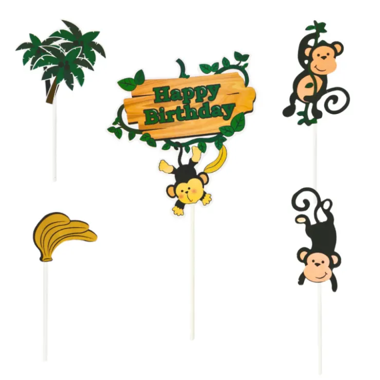 Cakes toppers Anniversaire jungle (x5)-Cerf Dellier Clearance