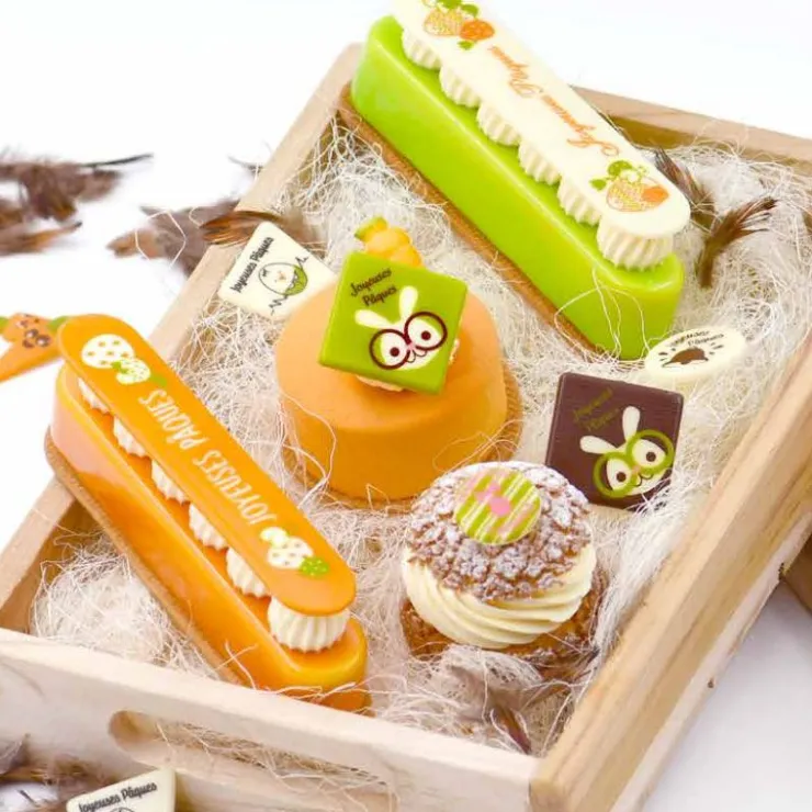Carrés chocolat lapins à lunettes Joyeuses Pâques assortis (x80)-Cerf Dellier Discount