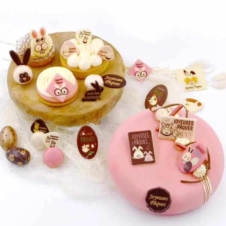 Carrés chocolat lapins à lunettes Joyeuses Pâques assortis (x80)-Cerf Dellier Discount