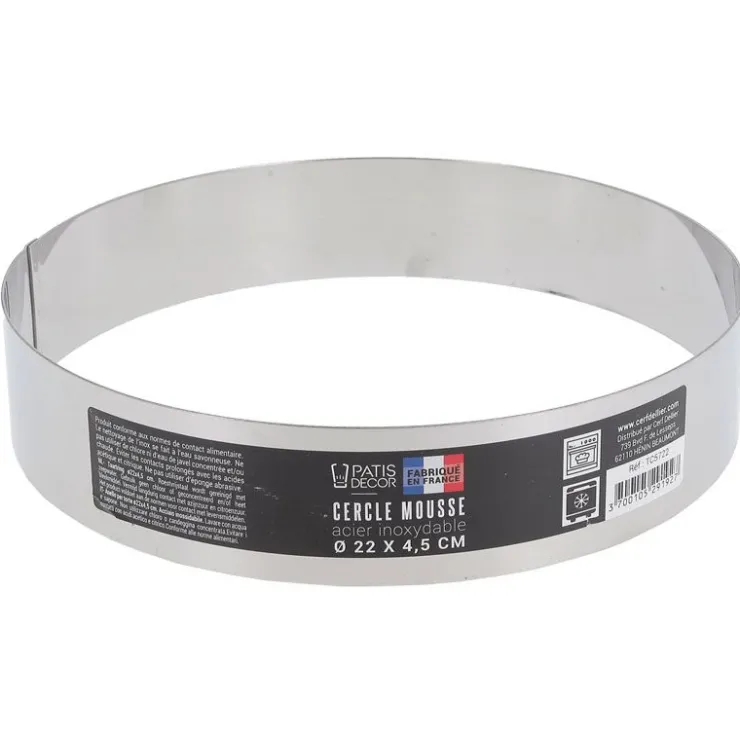 Cercle à mousse inox H 4,5 cm Ø 22 cm-Cerf Dellier