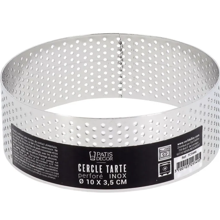 Cercle à tarte perforé inox H 3,5 cm Ø 10 cm-Cerf Dellier
