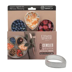 Cercles tarte "goutte" perforé en inox - 9,5 x 8 x 2,5 cm x 6-Cerf Dellier New