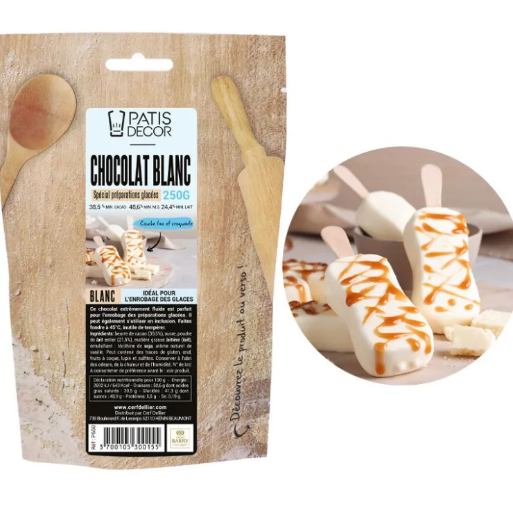 Chocolat blanc spécial préparations glacées Patisdécor 250 g-Cerf Dellier Hot
