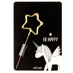 Cierge magique étoile doré + carte licorne Be Happy-Cerf Dellier New