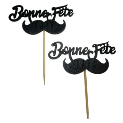 Cupcake Toppers Moustache "Bonne Fête Papa" (x 2)-Cerf Dellier