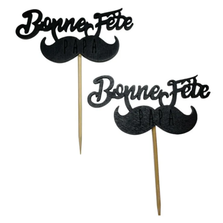 Cupcake Toppers Moustache "Bonne Fête Papa" (x 2)-Cerf Dellier