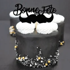 Cupcake Toppers Moustache "Bonne Fête" (x 2)-Cerf Dellier Sale