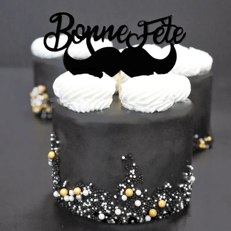 Cupcake Toppers Moustache "Bonne Fête" (x 2)-Cerf Dellier Sale