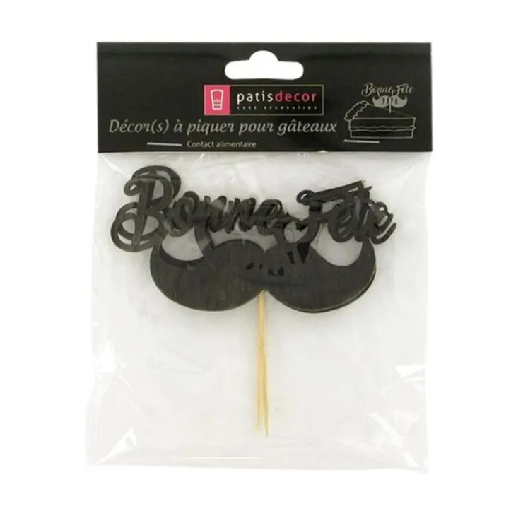 Cupcake Toppers Moustache "Bonne Fête" (x 2)-Cerf Dellier Sale