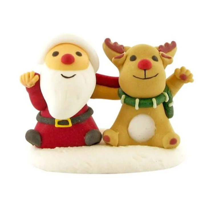 Décor comestible Père Noël et Renne assis-Cerf Dellier Sale
