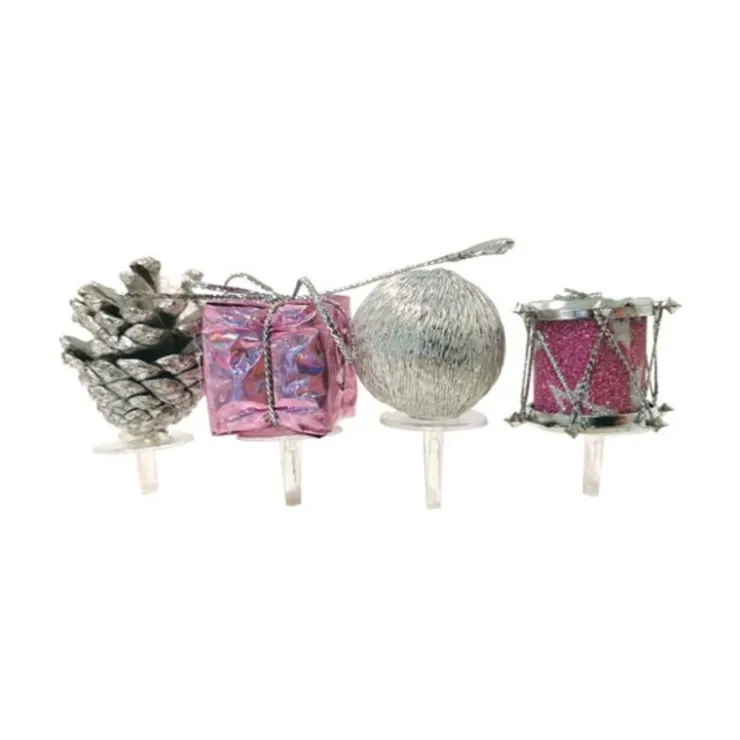 Décors assortis rose argent à piquer sur bûches (x24)-Cerf Dellier Hot