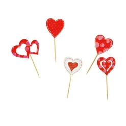 Décors coeurs sur pique en bois (x10)-Cerf Dellier Online