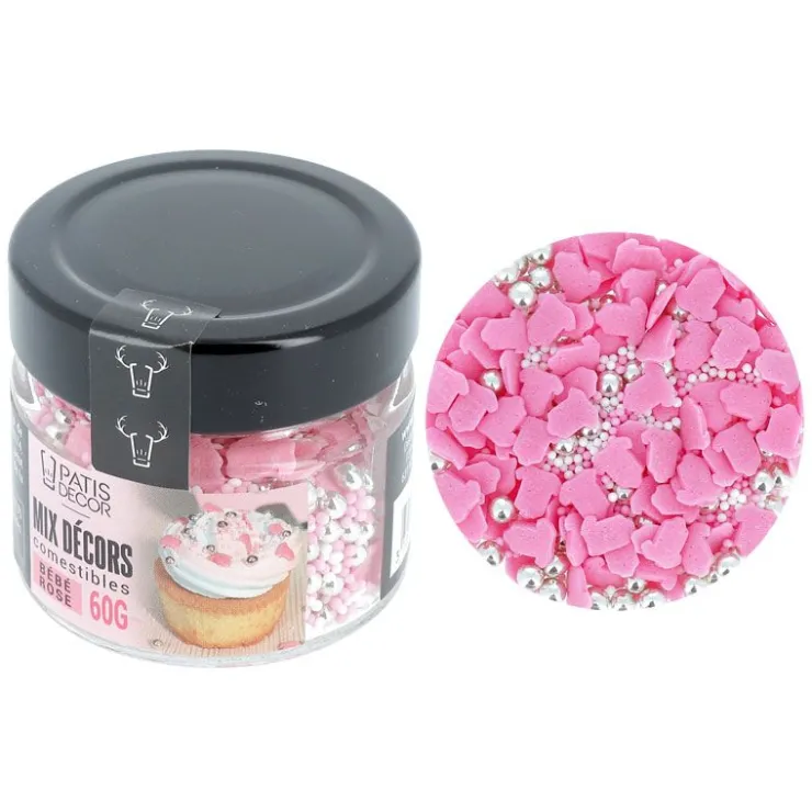 Décors comestibles bébé roses assortis 60 g-Cerf Dellier