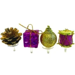 Décors de Noël assortis violet doré sur pique (x4)-Cerf Dellier Clearance