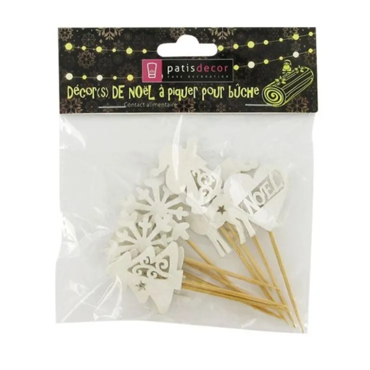 Décors de Noël en bois vintage pailleté (x10)-Cerf Dellier New