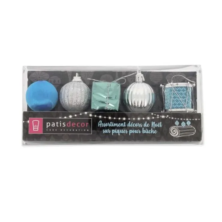 Décors de Noël sur pique assortis bleus (x5)-Cerf Dellier Online
