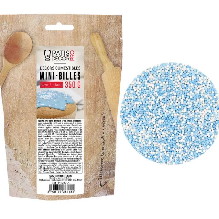 Décors mini billes bleues et blanches comestibles 350 g-Cerf Dellier Discount