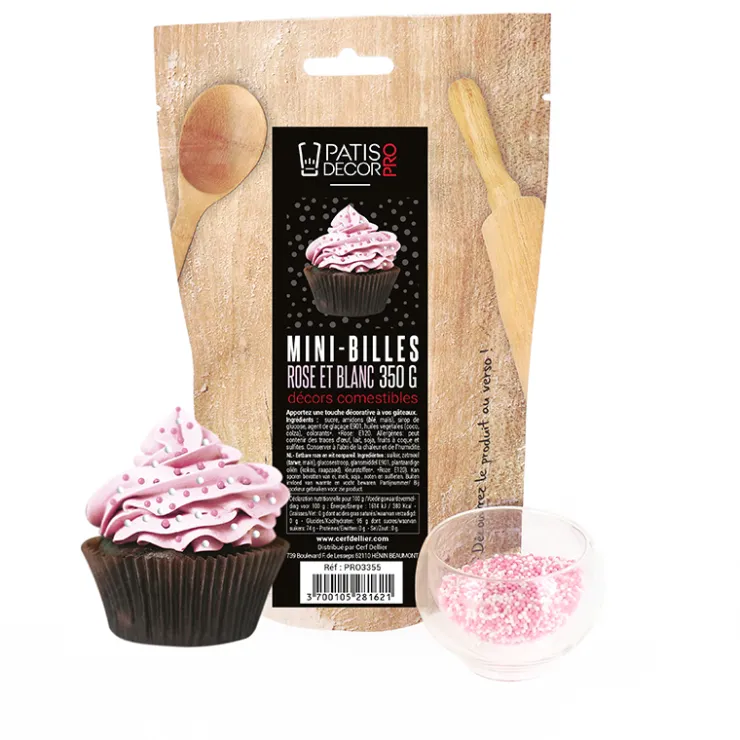 Décors mini billes roses et blanches comestibles 350 g-Cerf Dellier Clearance
