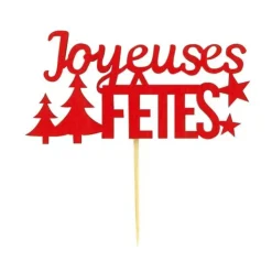 Décors sur pique "Joyeuses Fêtes" rouges (x30)-Cerf Dellier New