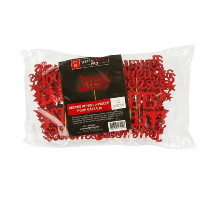Décors sur pique "Joyeuses Fêtes" rouges (x30)-Cerf Dellier New