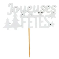 Décors sur pique "Joyeuses Fêtes" blancs (x2)-Cerf Dellier Discount
