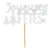 Décors sur pique "Joyeuses Fêtes" blancs (x30)-Cerf Dellier Online