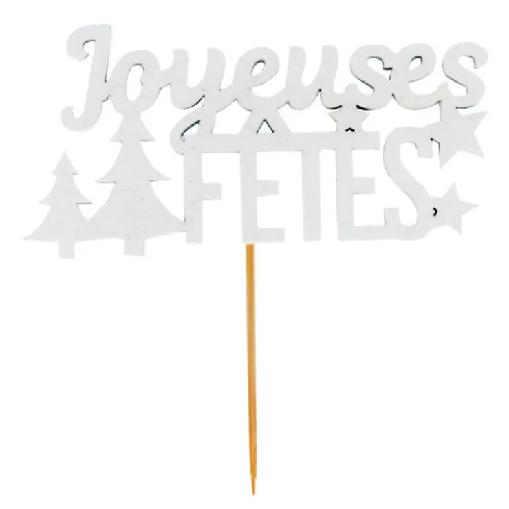 Décors sur pique "Joyeuses Fêtes" blancs (x30)-Cerf Dellier Online