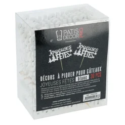 Décors sur pique "Joyeuses Fêtes" blancs (x30)-Cerf Dellier Online