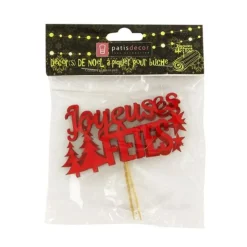 Décors sur pique "Joyeuses Fêtes" rouges (x2)-Cerf Dellier Outlet