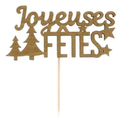 Décors sur pique "Joyeuses Fêtes" dorés (x2)-Cerf Dellier Hot