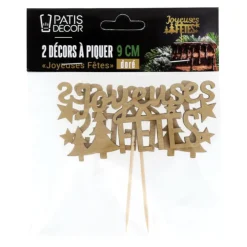 Décors sur pique "Joyeuses Fêtes" dorés (x2)-Cerf Dellier Hot