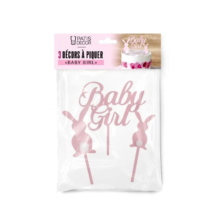 Décors sur pique roses Baby Girl lapins-Cerf Dellier