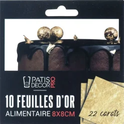 Feuilles d'or alimentaire 8 x 8cm 22 carats (x10)-Cerf Dellier Discount