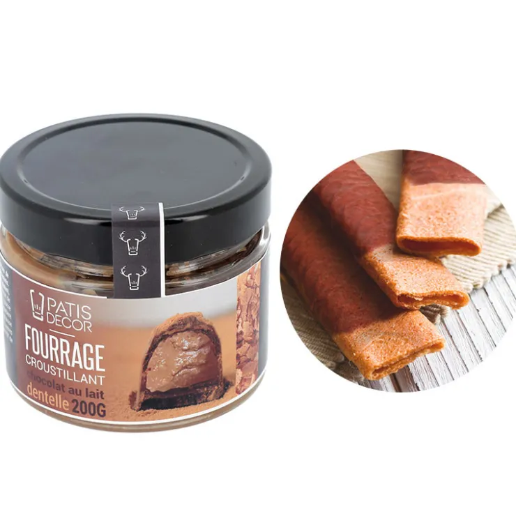 Fourrage croustillant au chocolat au lait et brisures de crêpes dentelles 200 g-Cerf Dellier New