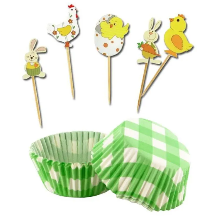 Kit déco cupcakes Pâques vichy vert-Cerf Dellier Sale