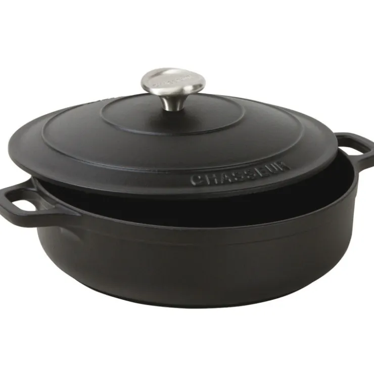 Le Chasseur cocotte basse avec couvercle noire 24 cm-Cerf Dellier Online
