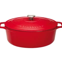 Le Chasseur cocotte ovale avec couvercle rouge 31 x 26 cm-Cerf Dellier