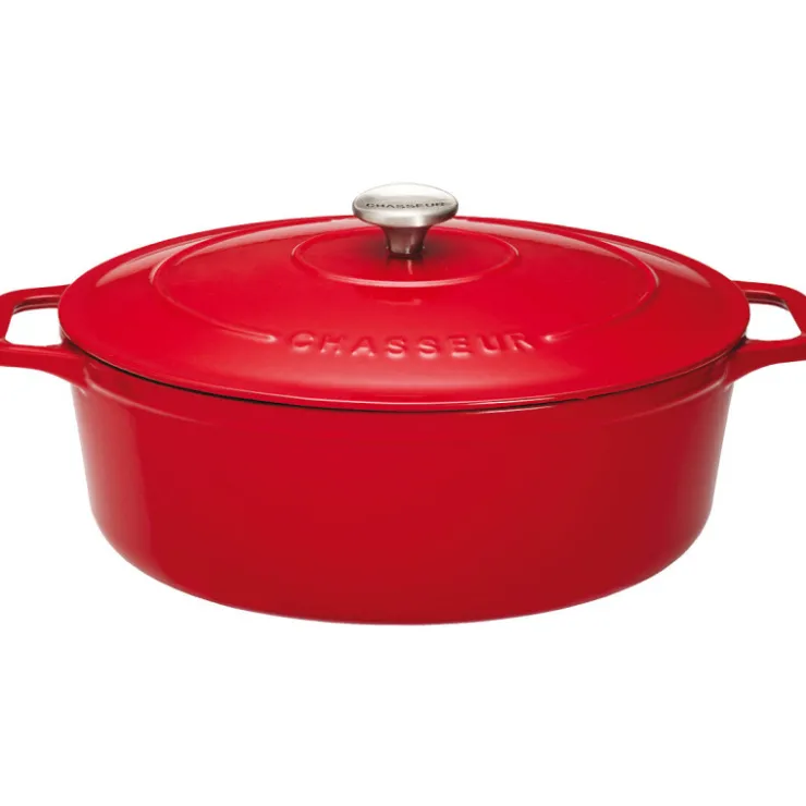 Le Chasseur cocotte ovale avec couvercle rouge 27 x 20 cm-Cerf Dellier Hot