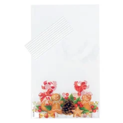 Lot sachets motif bonhommes en pain d'épices + liens - 14 x 23 cm (x10)-Cerf Dellier Best