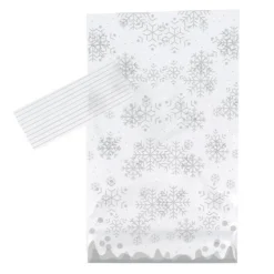 Lot sachets motif flocons de neige + liens - 14 x 23 cm (x10)-Cerf Dellier