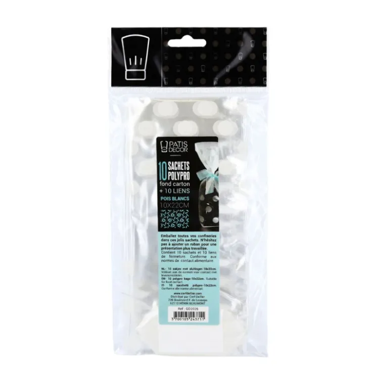 Lot sachets pois blancs + liens - 10 x 22 cm (x10)-Cerf Dellier Outlet