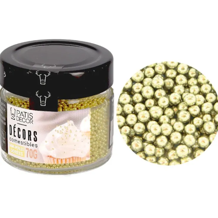 Mini perles dorées comestibles Ø 2 mm 70 g-Cerf Dellier Best