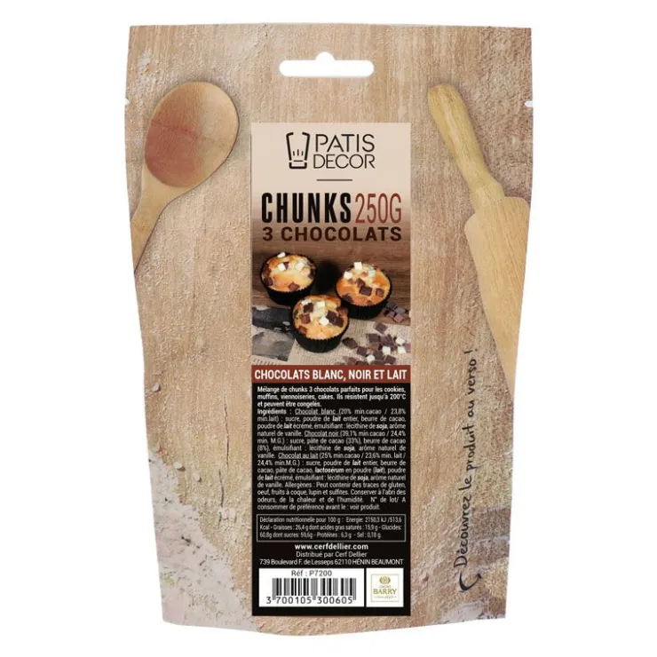 Mélange de chunks aux 3 chocolats 250 g-Cerf Dellier