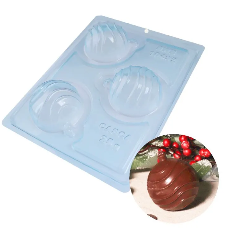 Moule chocolat en 3 parties Boules de Noël rayées Patisdécor-Cerf Dellier Clearance