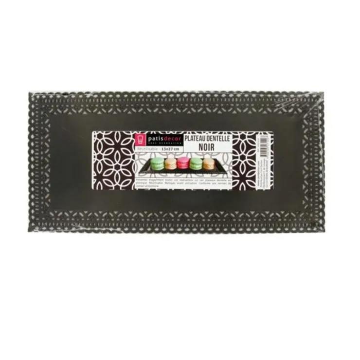 Plateau dentelle rectangulaire noir-Cerf Dellier Hot