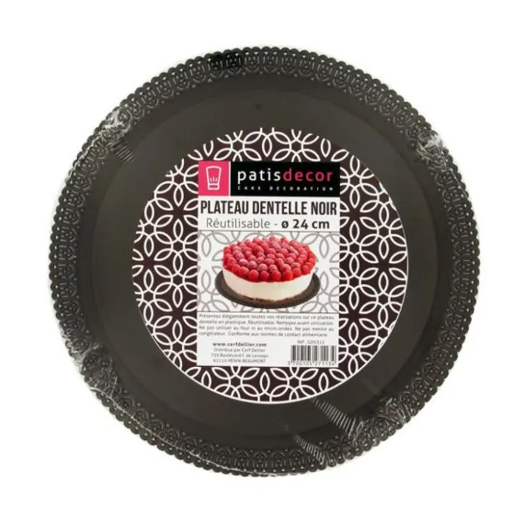 Plateau dentelle rond noir-Cerf Dellier Discount