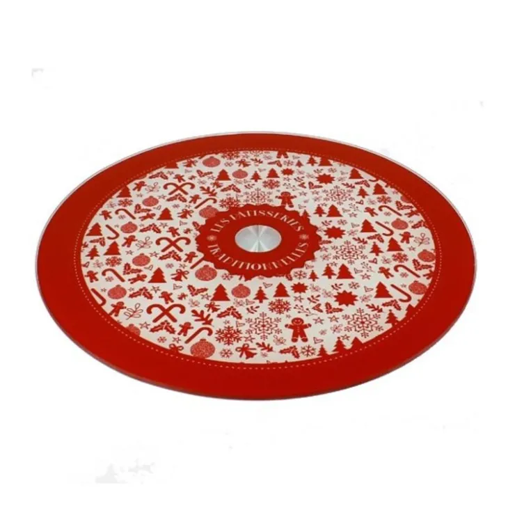 Plateau tournant verre Noël 28 cm-Cerf Dellier