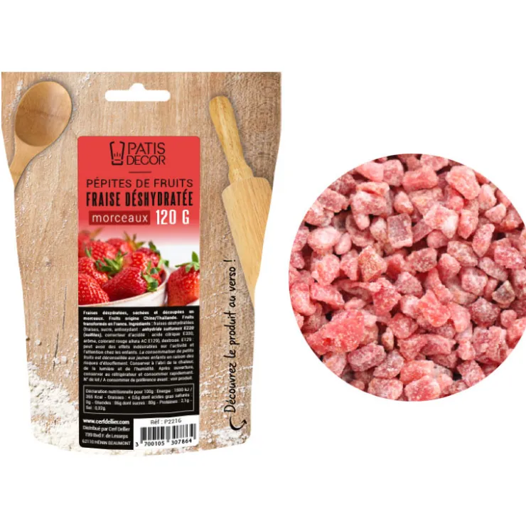 Pépites de fruits fraise déshydratée morceaux 120 g-Cerf Dellier