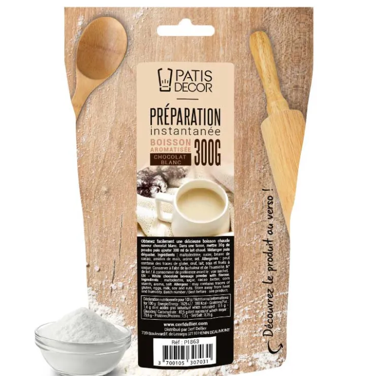 Préparation instantanée pour boisson saveur chocolat blanc - 300 g-Cerf Dellier Hot