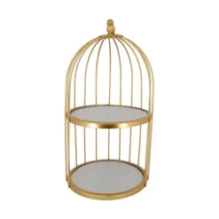 Présentoir cage à oiseaux doré 2 étages 20 cm-Cerf Dellier New